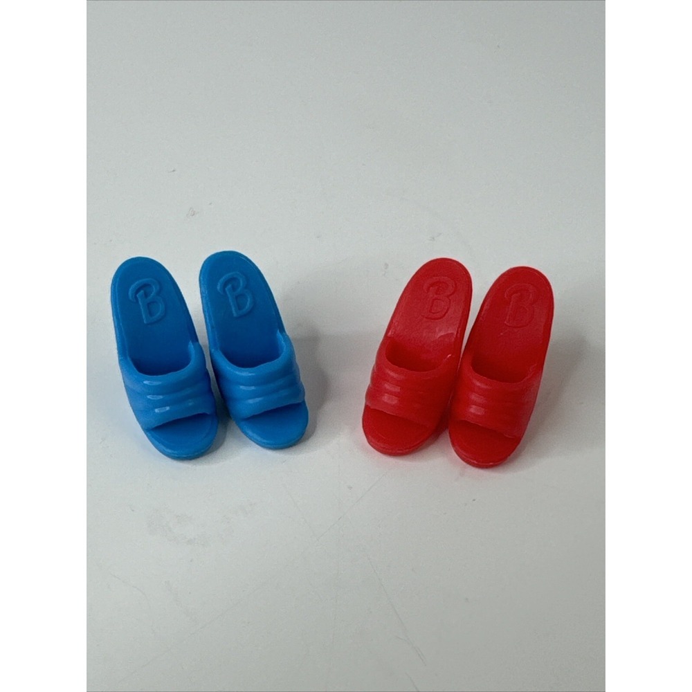 Barbie Doll Shoes Unisex OS Blue Red B Logo High Heel Mules‎ 2 Pairs Mattel Toy